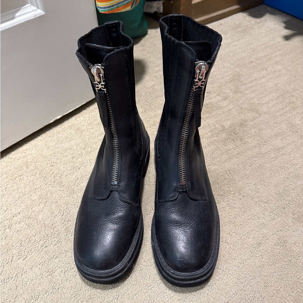 Black Leather Zip-Up Boots